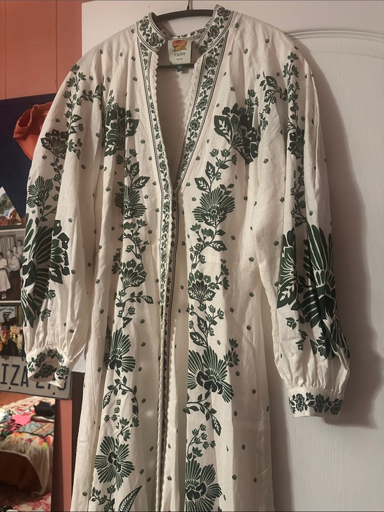 FARM Rio Dresses & Skirts - FARM Rio White Maxi Dress with Dark Green Floral Embroidery